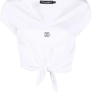 Dolce & Gabbana White Crop Top with Tie Detail